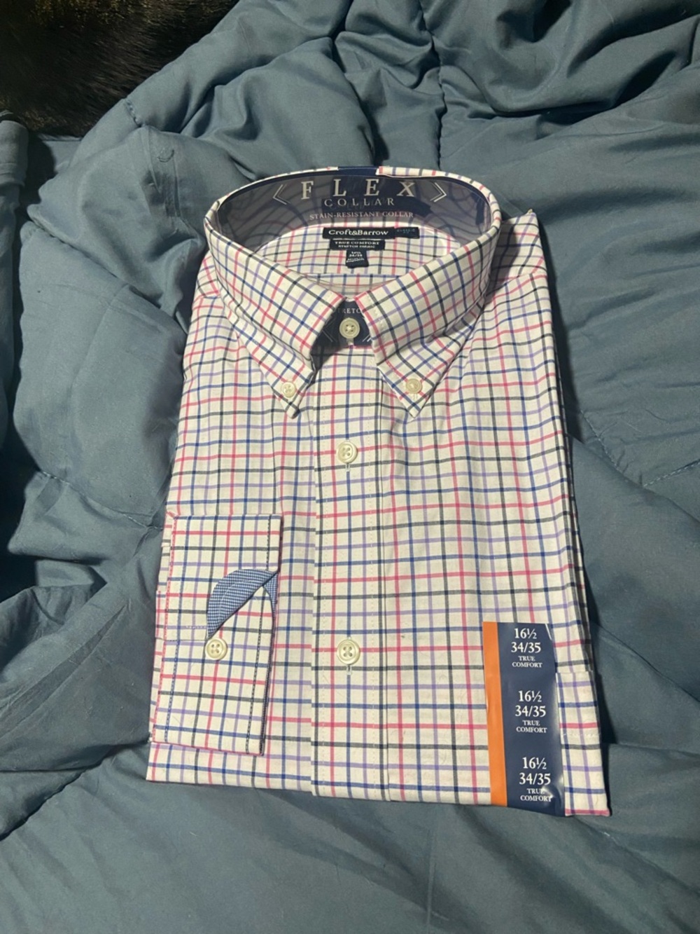 croft & barrow White Dress Shirt with Blue and Red Windowpane Plaid